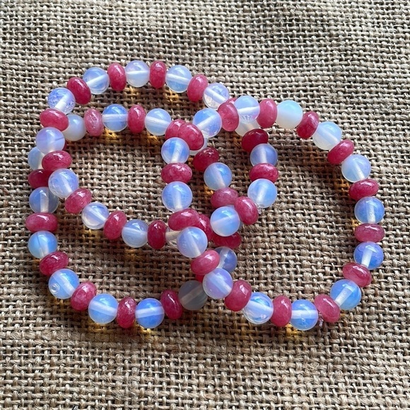 Natural Rose Red Jaspers Rondelle Spacer Beads & Opal 8 mm Stackable quarts - Picture 1 of 13